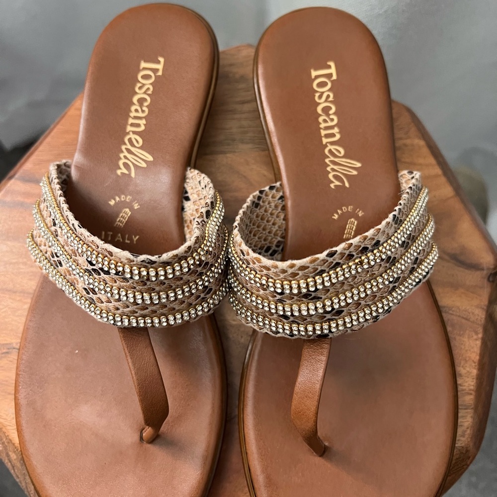 Toscanella Made in Italy Brown Beaded Women's Sandals